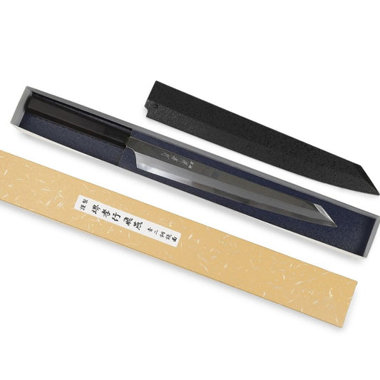 【プロの料理人が愛用する包丁ブランド】堺孝行 飛燕 刺身包丁 柳刃包丁 青二鋼 鏡面 四神シリーズ 片刃 サヤ付き 青木刃物製作所