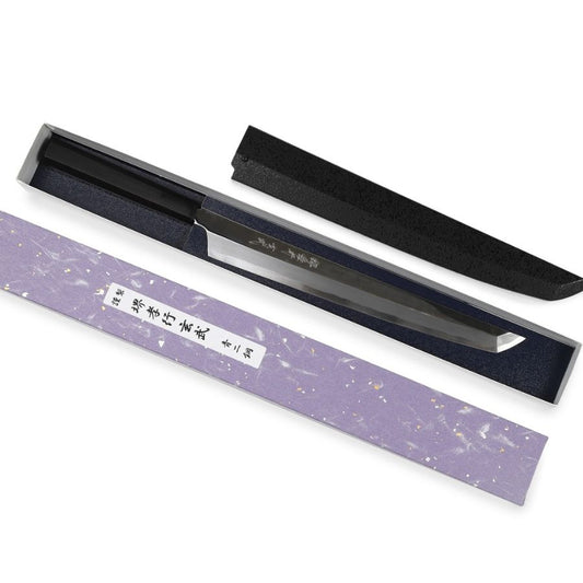 【プロの料理人が愛用する包丁ブランド】堺孝行 玄武 刺身包丁 柳刃包丁 青二鋼 鏡面 四神シリーズ 片刃 サヤ付き 青木刃物製作所