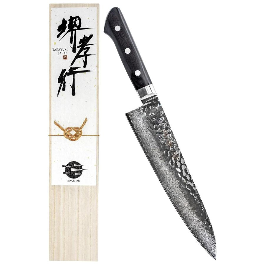 【プロの料理人が愛用する包丁ブランド】堺孝行 33層 ダマスカス 黒柄 V金10号 vg10 33層槌目 鏡面 青木刃物製作所